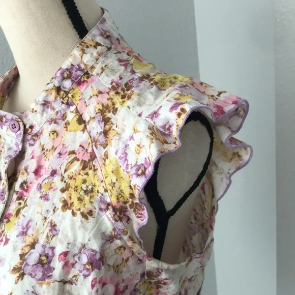 DELIRIUM Women Buttons Down Raffle Sleeveless Cotton Spring Floral Print Top| 30 - Picture 5 of 11